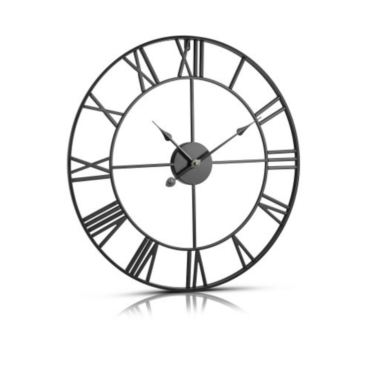 24 Inch Wall Clock Silent Battery Operated Round Clock with Roman Numerals Black